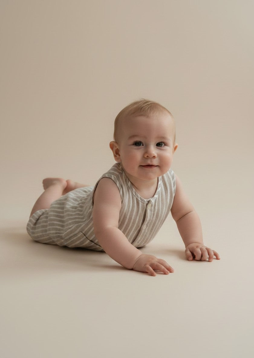 Petits Nobles  Oliver Stripe Romper – Sand
