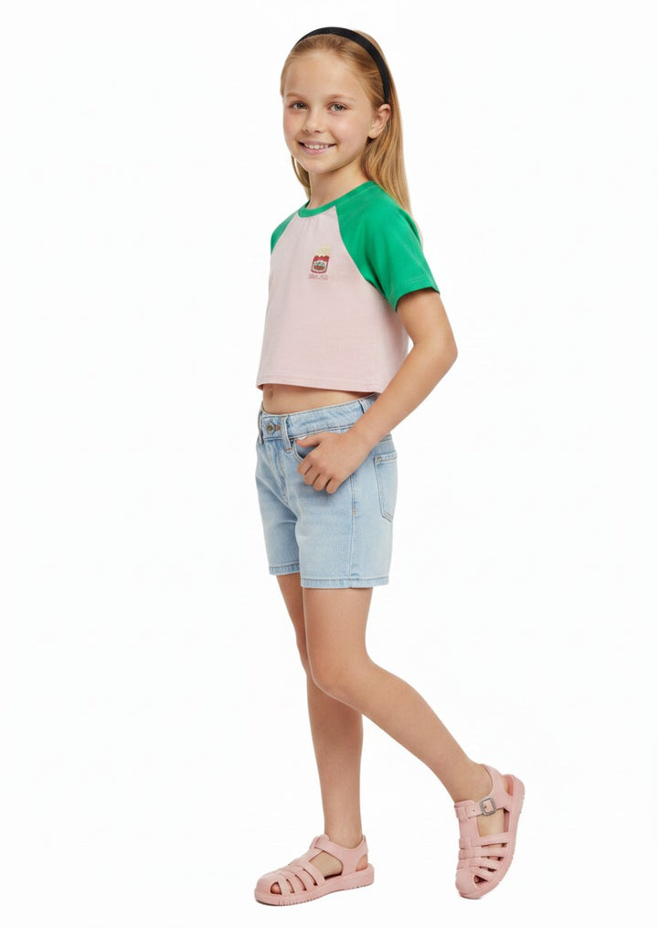 JAM Kontrast Detaylı Kız Çocuk Oversize Crop Tişört