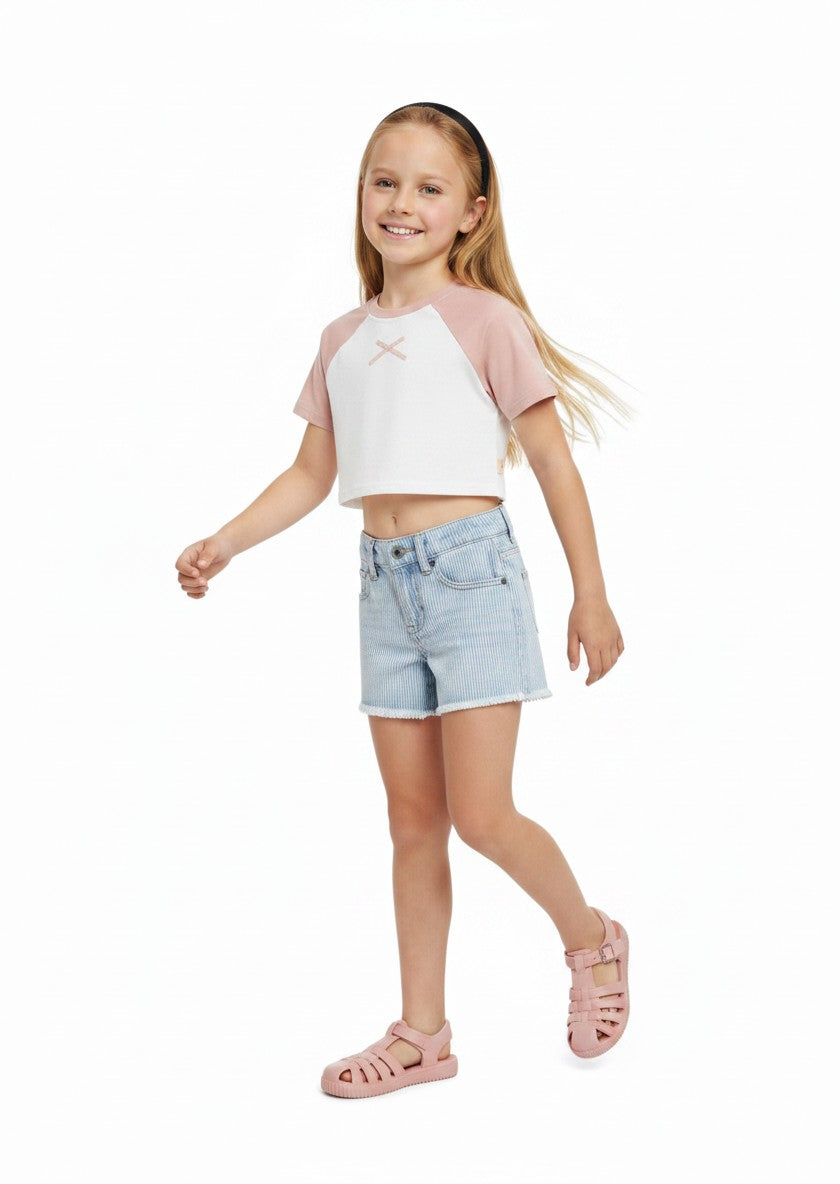 Kurdela Detaylı Kontrast Oversize Crop Tişört