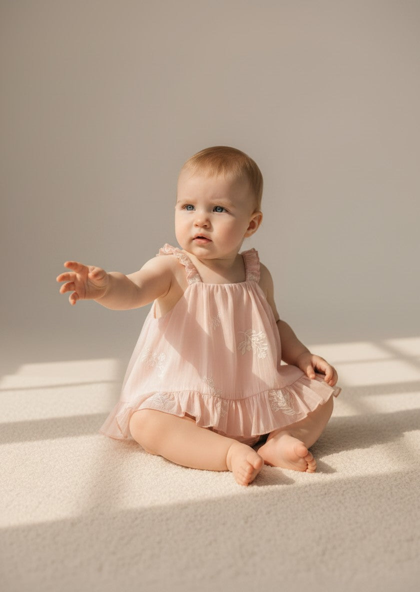 Petits Nobles Rosalie Embroidered Romper