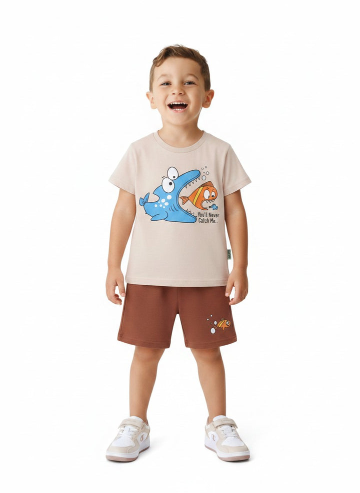 SUMMER COTTON ŞORT TAKIM BEJ KAHVE
