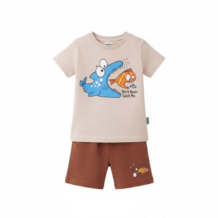 SUMMER COTTON ŞORT TAKIM BEJ KAHVE