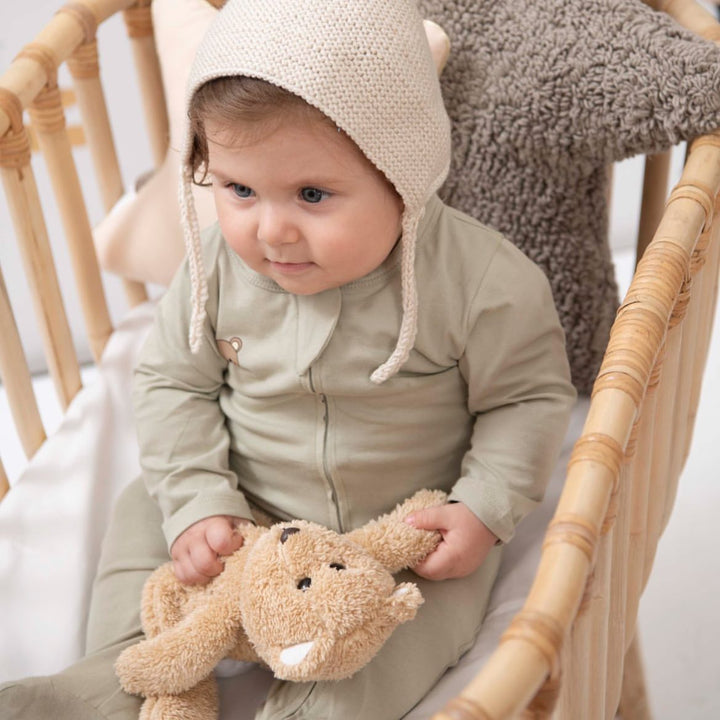 ORGANIK BASKILI FERMUARLI TULUM SET ZEYTİN (AYICIK)