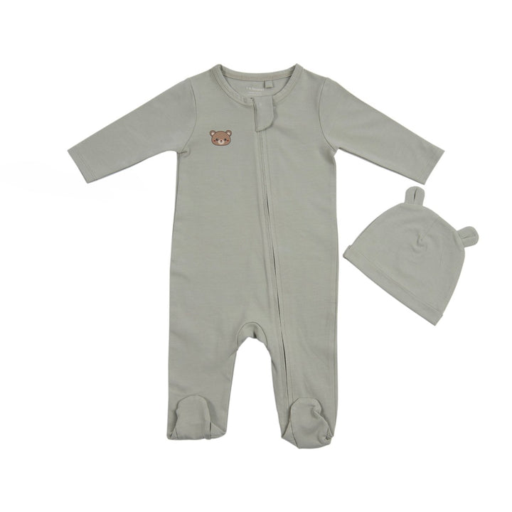 ORGANIK BASKILI FERMUARLI TULUM SET ZEYTİN (AYICIK)