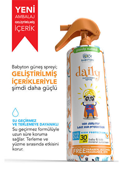 Bebek ve Çocuklar İçin Günlük Doğal Güneş Koruyucu Sprey 30 SPF 200 ml