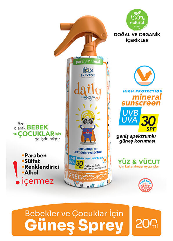 Bebek ve Çocuklar İçin Günlük Doğal Güneş Koruyucu Sprey 30 SPF 200 ml