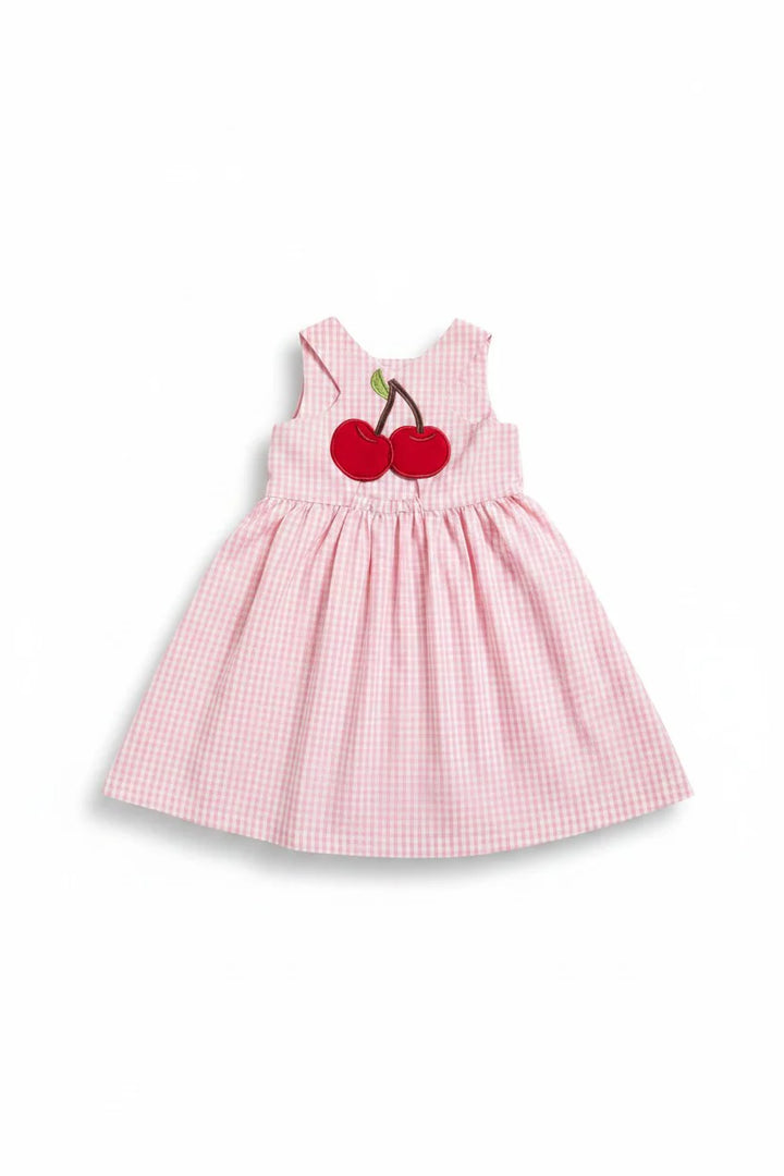 Miela Kids Cherry Detaylı Pembe Ekose Elbise