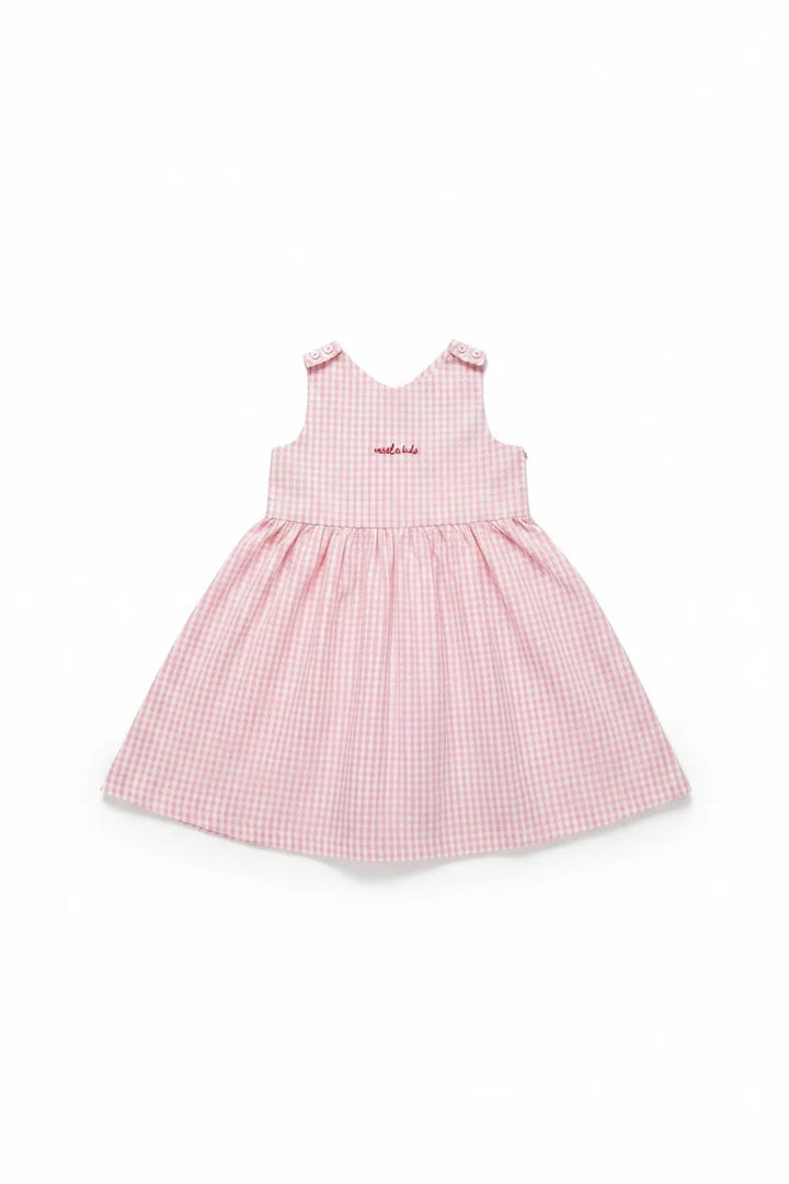 Miela Kids Cherry Detaylı Pembe Ekose Elbise
