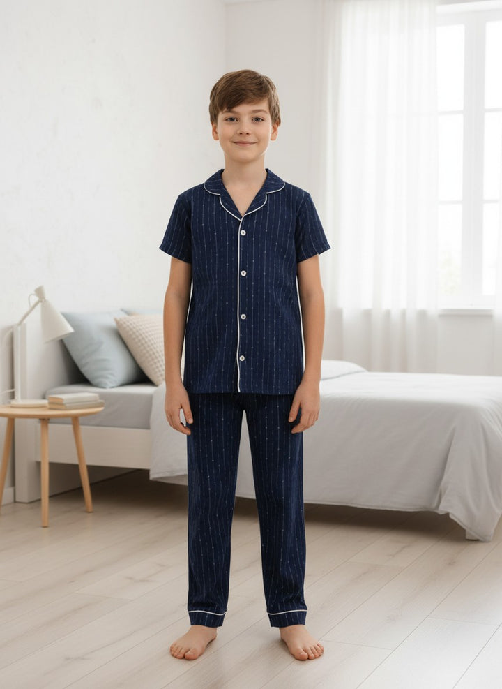 Vitmo Kısa Kol Düğmeli %100 Pamuklu Pijama Takımı Beta