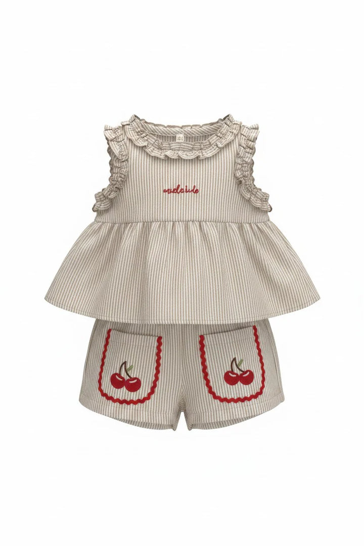 Miela Kids Fırfırlı Cherry Bluz ve Şort Takım