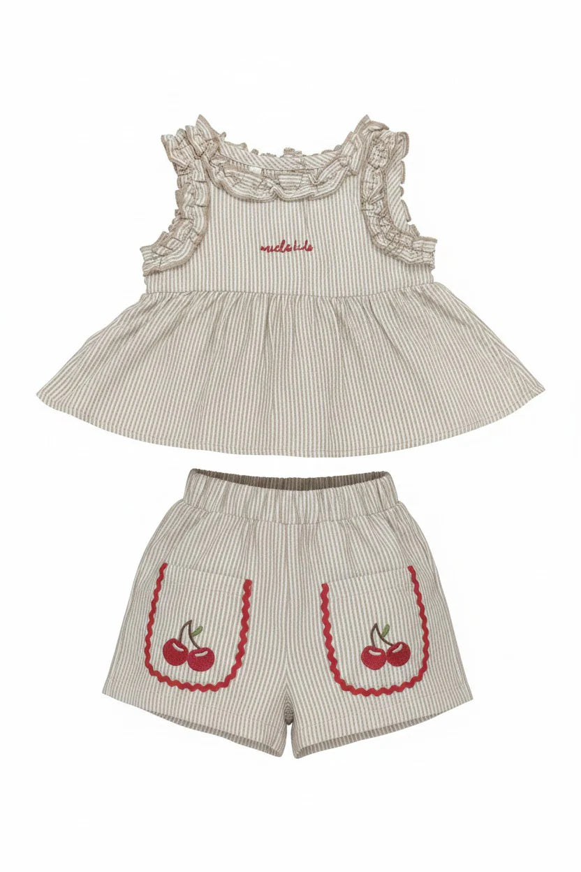 Miela Kids Fırfırlı Cherry Bluz ve Şort Takım
