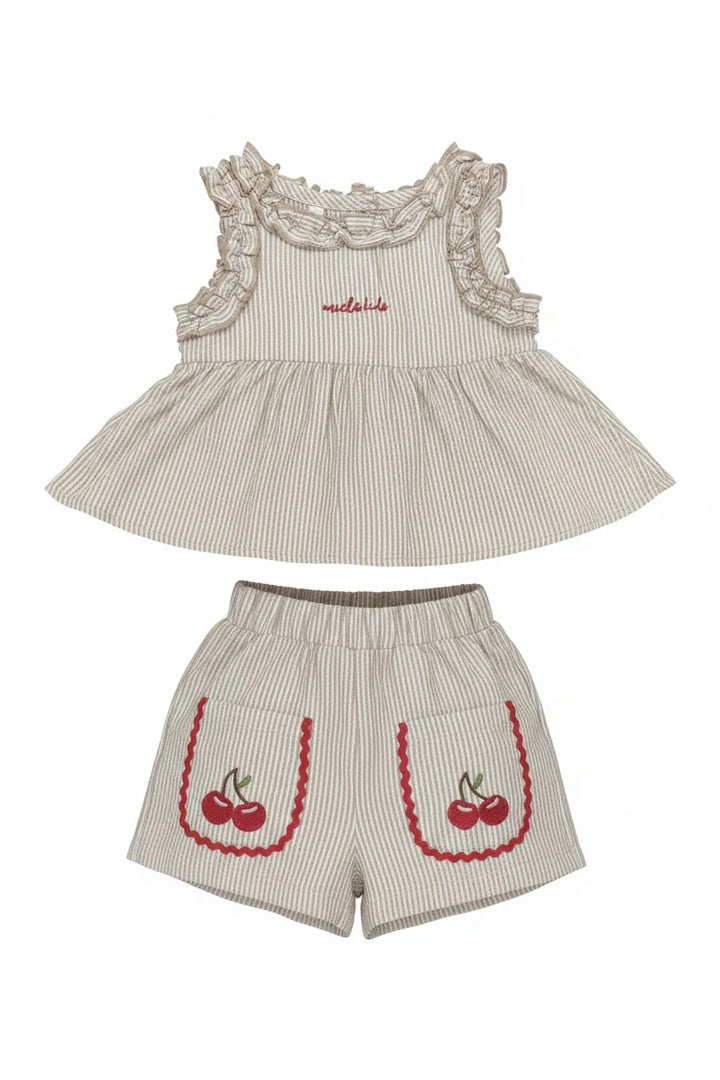 Miela Kids Fırfırlı Cherry Bluz ve Şort Takım