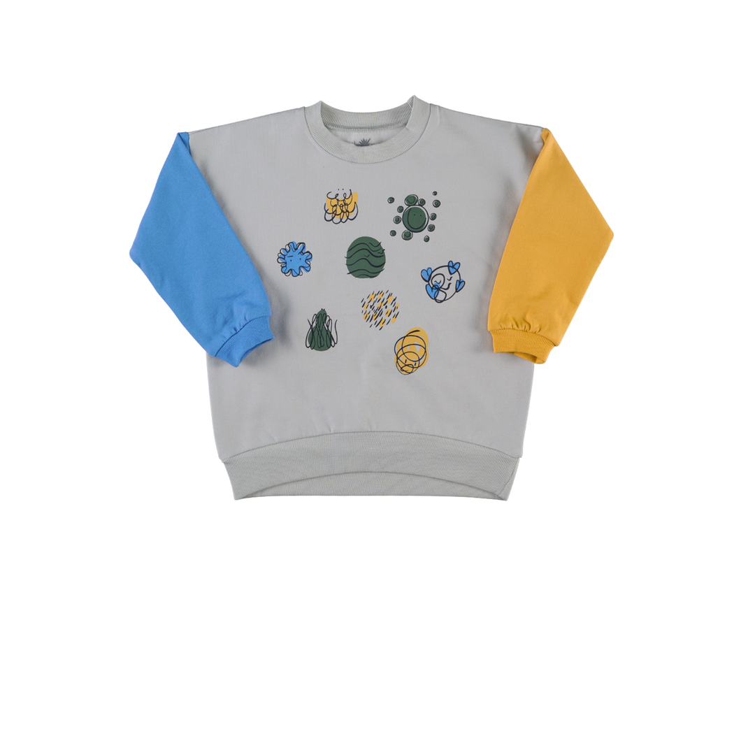 Yucca "Grow" Sweatshirt Multi Açık Gri - Mavi - Golden