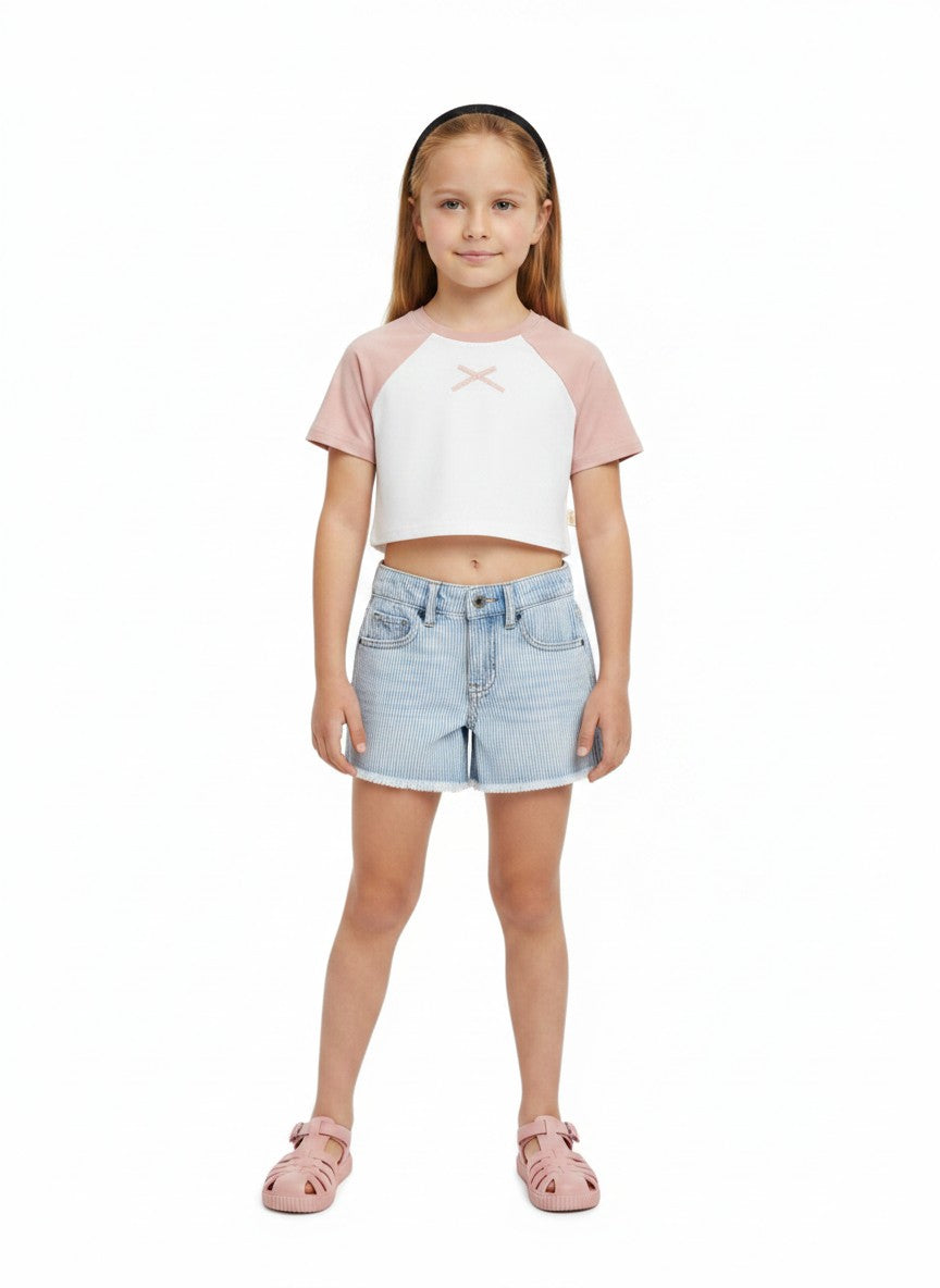 Kurdela Detaylı Kontrast Oversize Crop Tişört