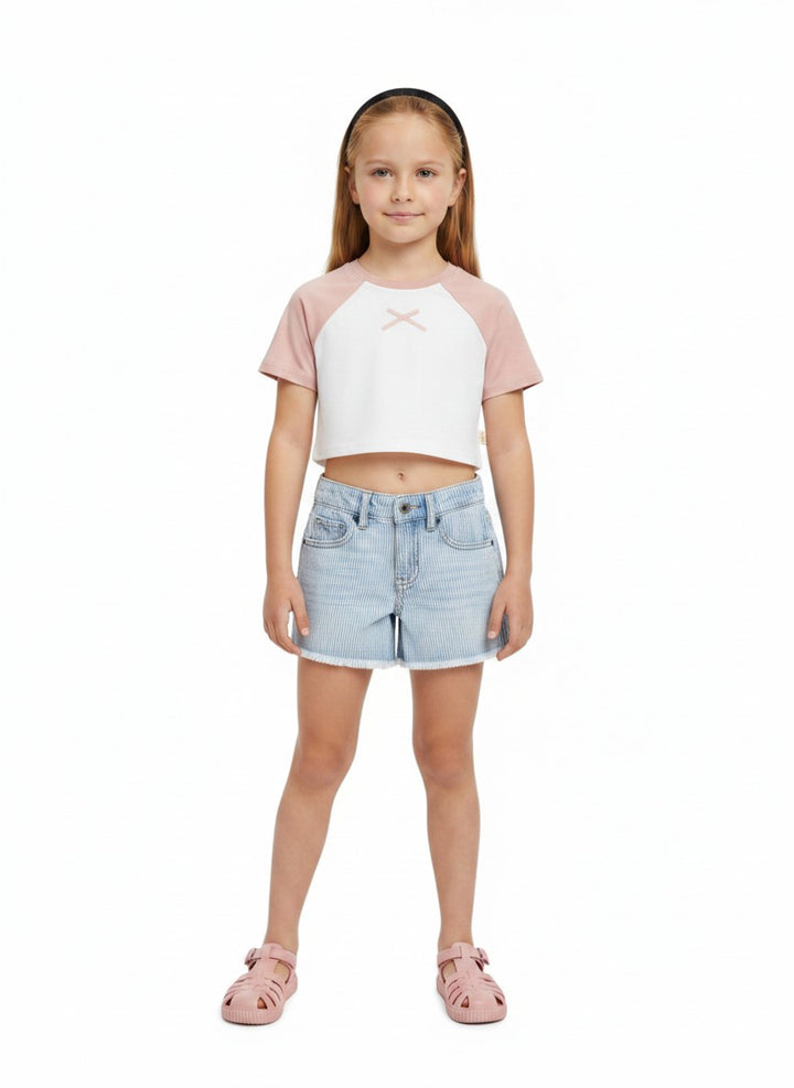 Kurdela Detaylı Kontrast Oversize Crop Tişört