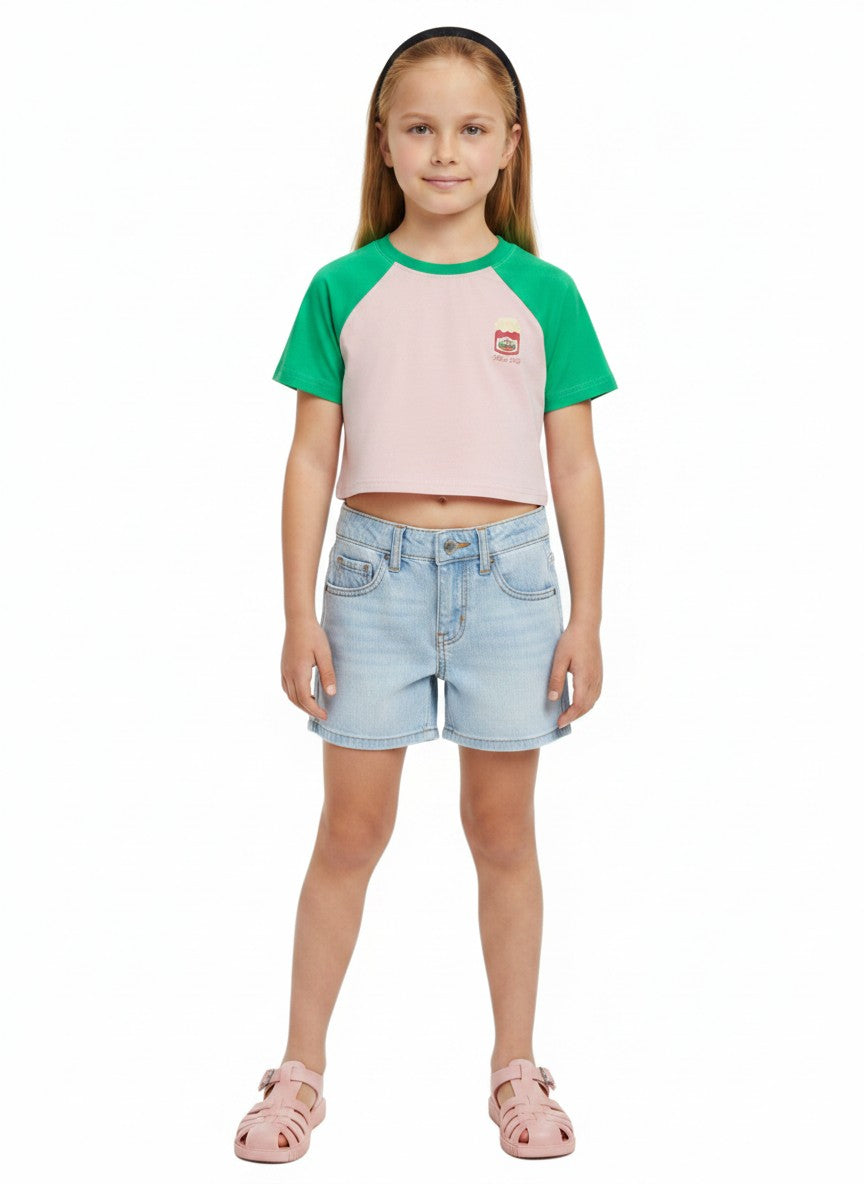JAM Kontrast Detaylı Kız Çocuk Oversize Crop Tişört