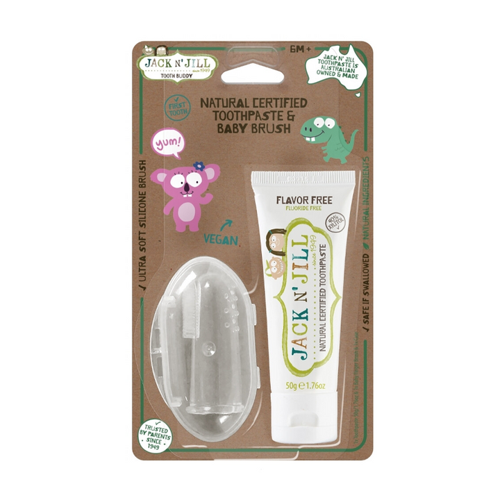 Tooth Buddy Pack- Doğal Sertifikalı Aromasız Diş Macunu 50g+ Silikon Parmak Fırça +6m