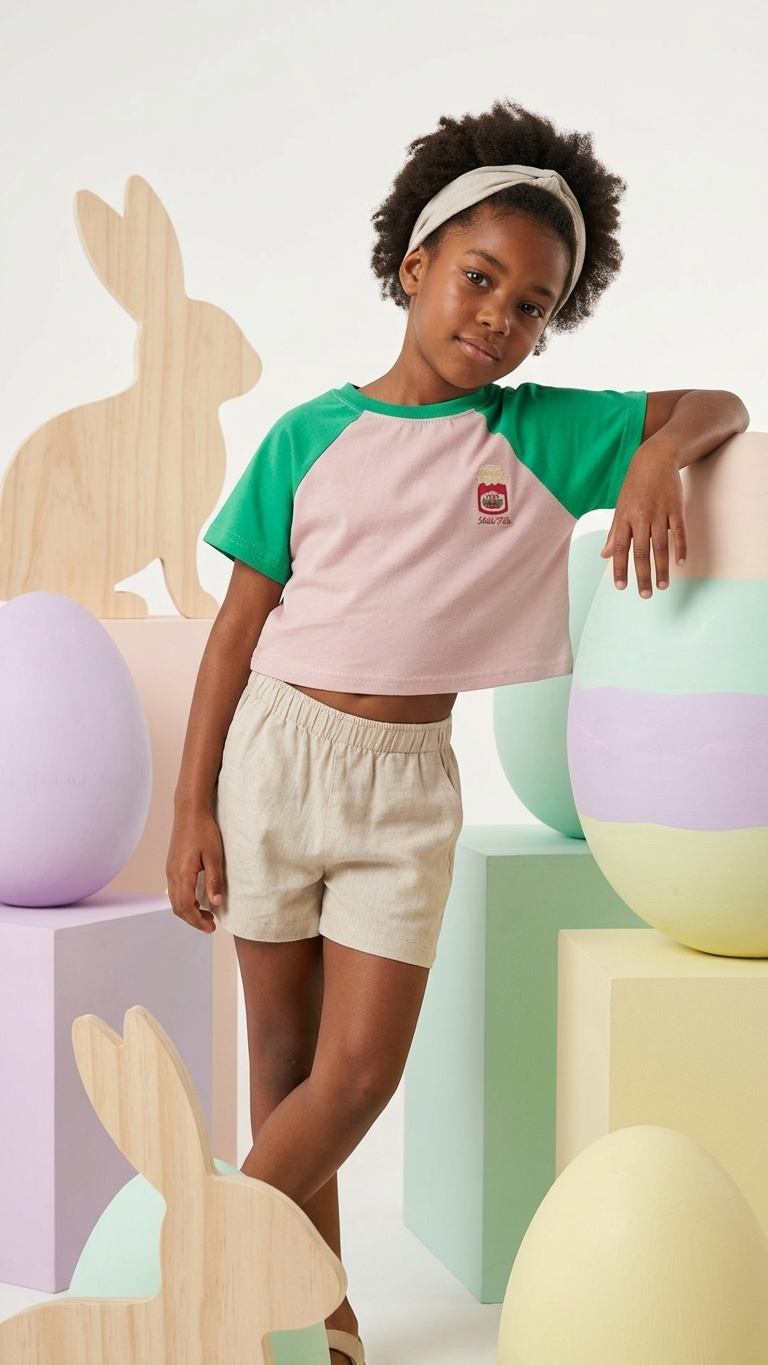 JAM Kontrast Detaylı Kız Çocuk Oversize Crop Tişört