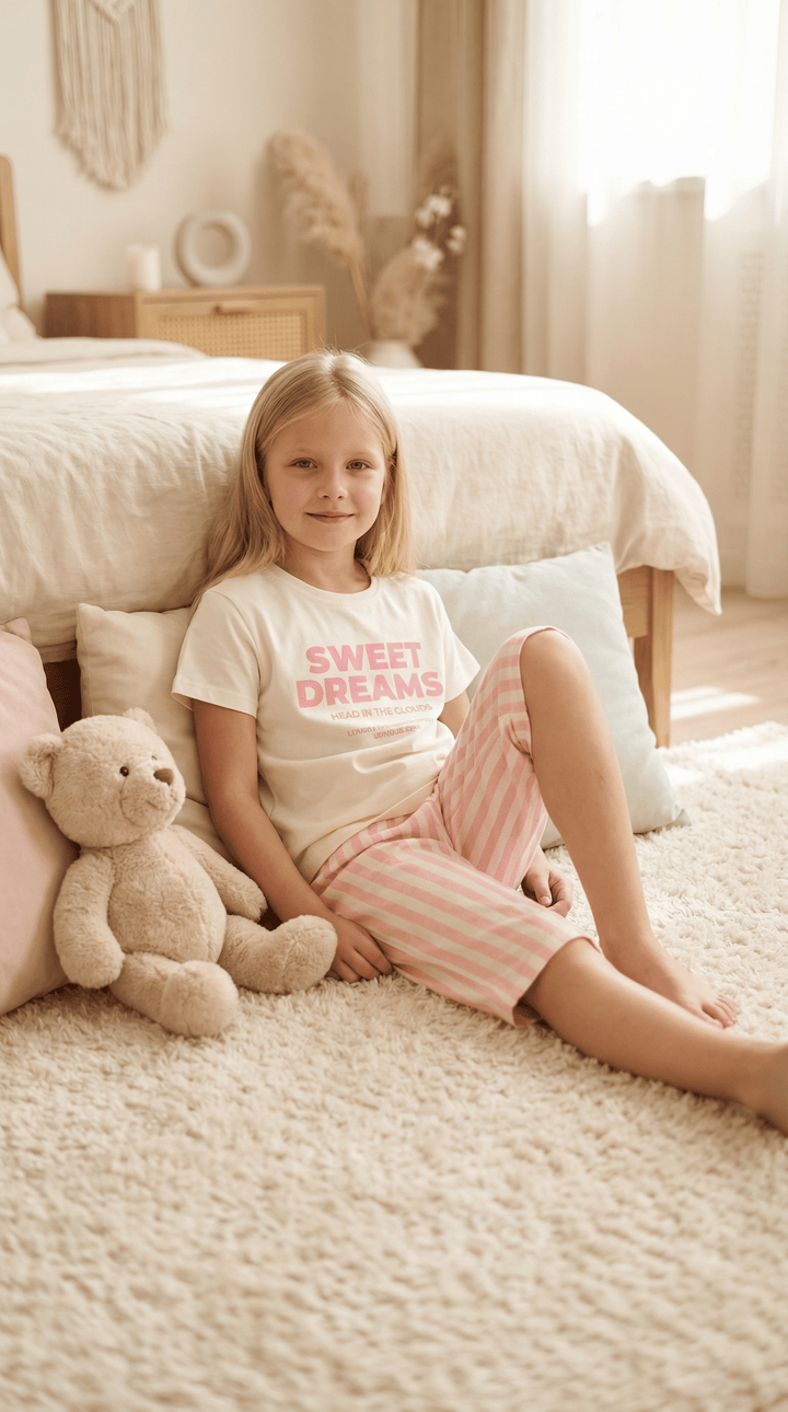 Vitmo Ekru %100 Pamuk Kapri Pijama Takımı Sweet Dreams