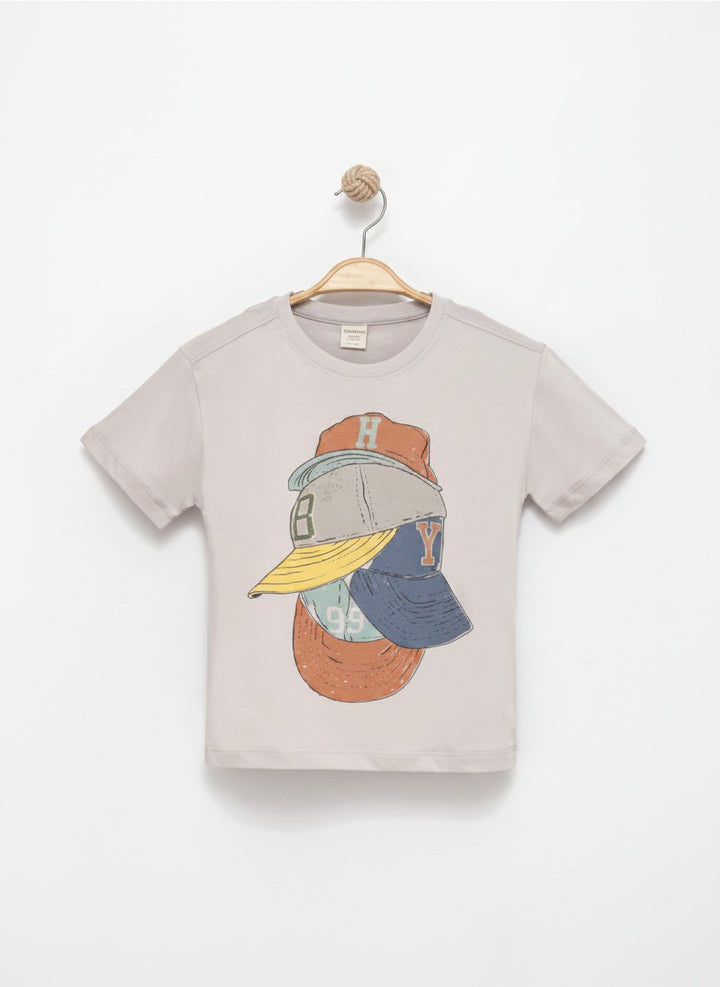 Caps Detail Cotton T-Shirt 3427-3