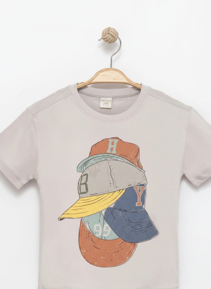 Caps Detail Cotton T-Shirt 3427-3