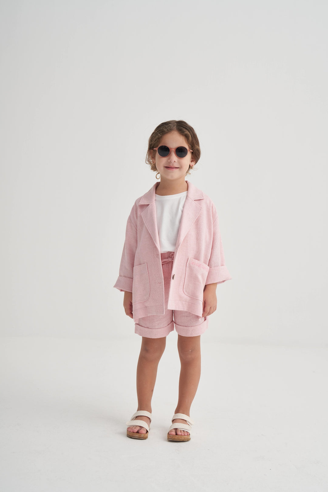 OLV455-3 NAKIŞLI KETEN BLAZER CEKET PEMBE
