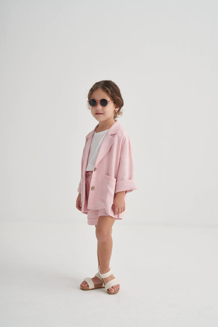 OLV455-3 NAKIŞLI KETEN BLAZER CEKET PEMBE