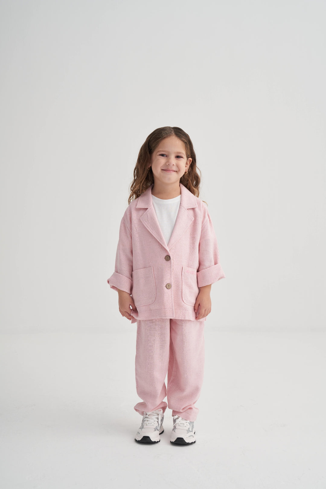 OLV455-3 NAKIŞLI KETEN BLAZER CEKET PEMBE