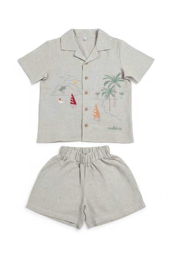 Miela Kids Palm Life Keten Gömlek ve Şort Takım