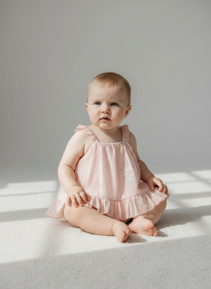 Petits Nobles Rosalie Embroidered Romper