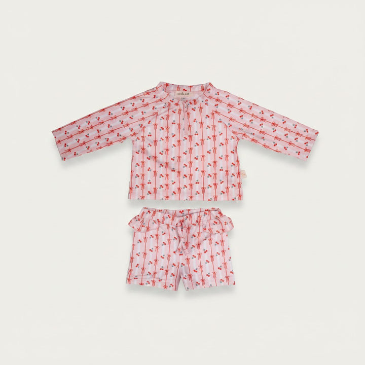 UV Korumalı Alt Üst Kız Bebek Set Cherry Bow