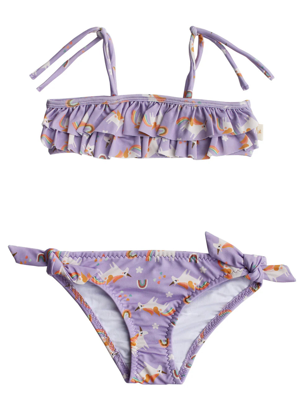 UV Korumalı Ruffle Bikini Set Rainbow Unicorn Lilac