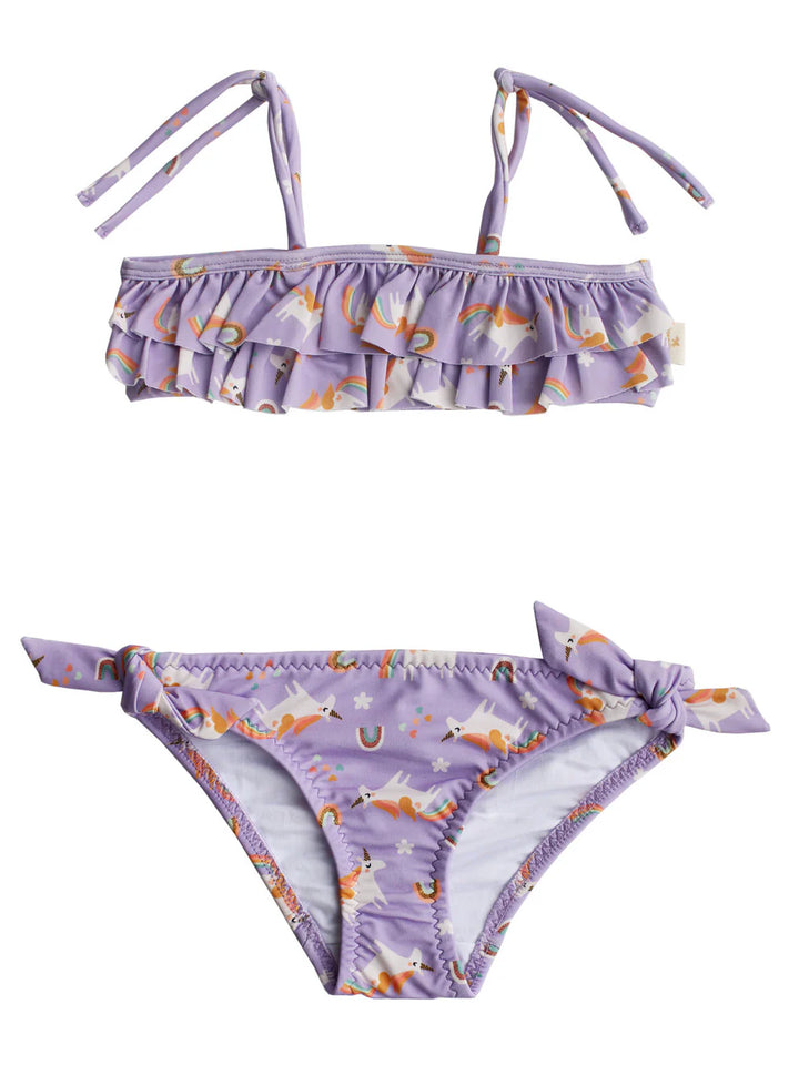 UV Korumalı Ruffle Bikini Set Rainbow Unicorn Lilac