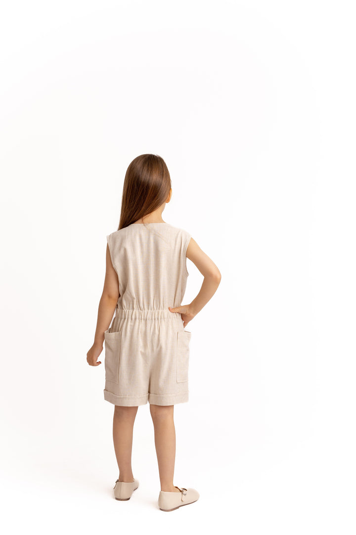 YANLARI CEPLİ KISA BOY KETEN TULUM