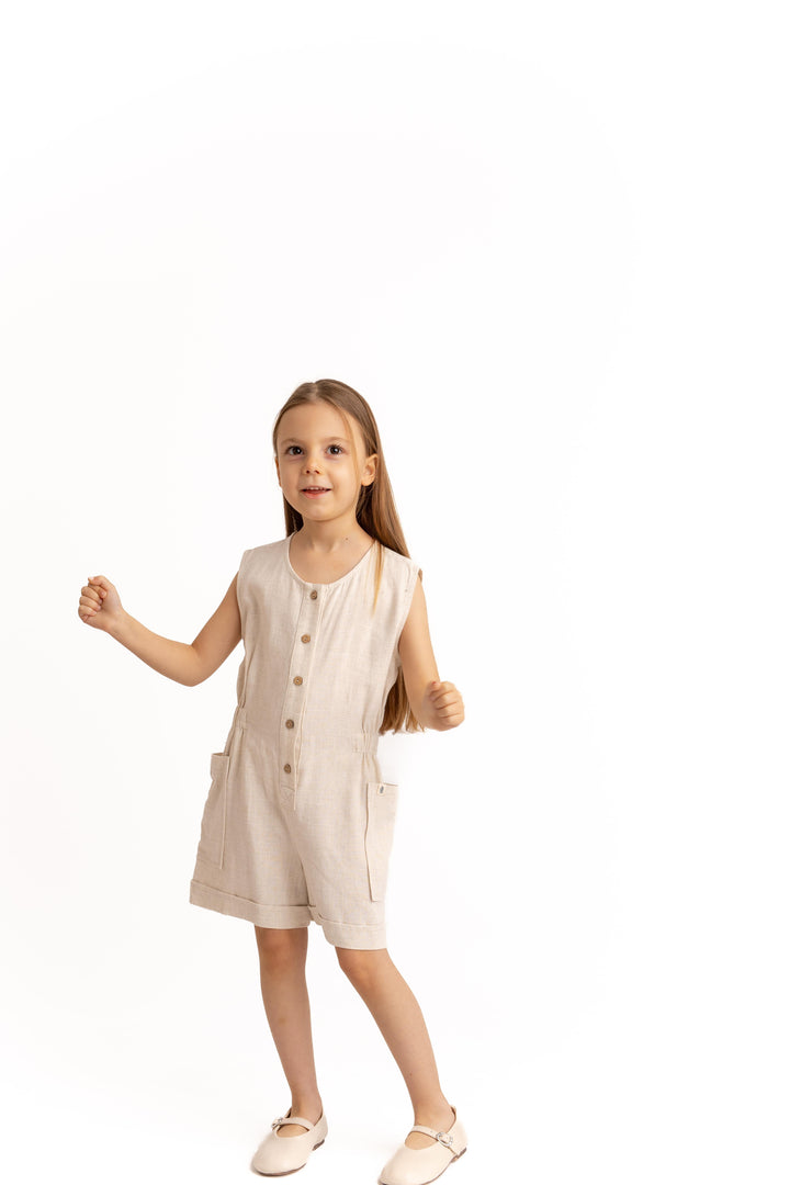 YANLARI CEPLİ KISA BOY KETEN TULUM